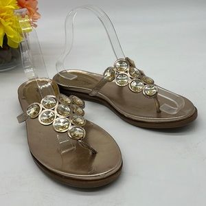 Kenneth Cole Reaction Gold Rhinestone Flip Flop Sandal Size 5.5. FFT3207A